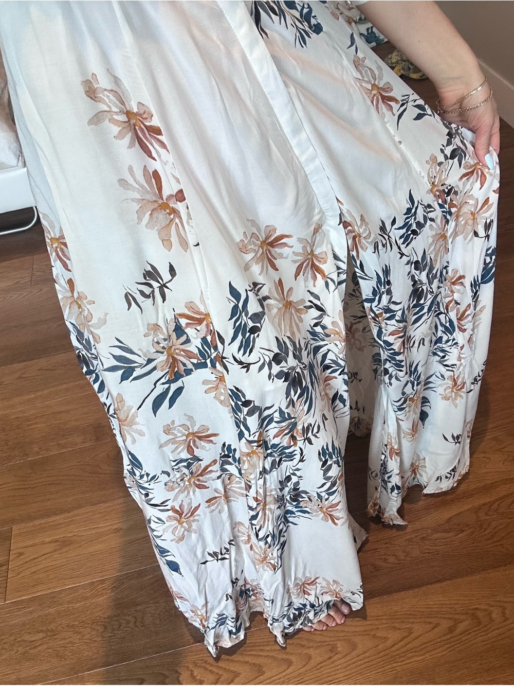 Free People White Floral Maxi Dress with Blue and Tan Print - Picture 2 of 3